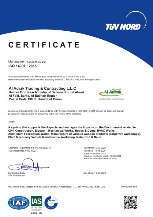 ISO 14001 : 2015 certificate